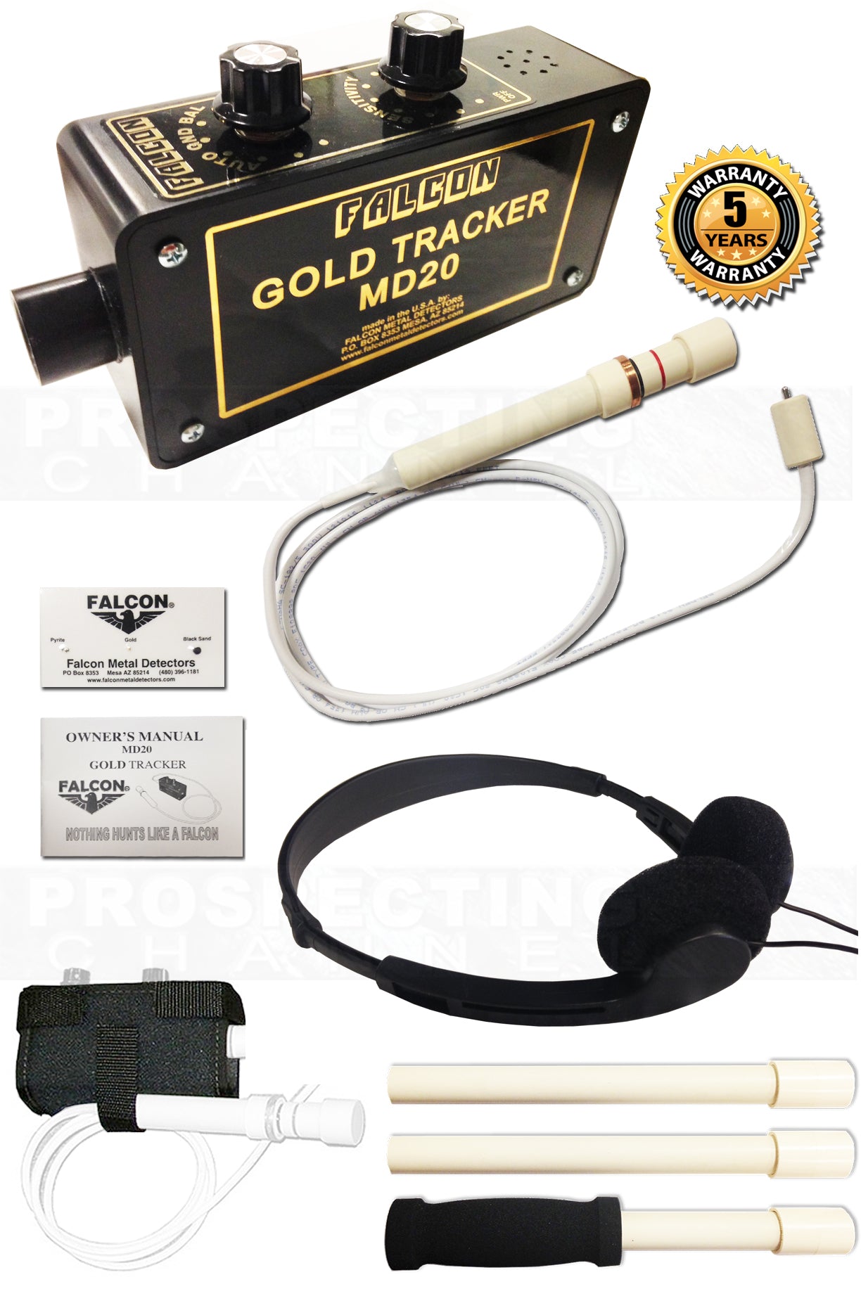 Detector de Metales Falcon MD20 Sonda impermeable + Funda Mango Auriculares Garantía