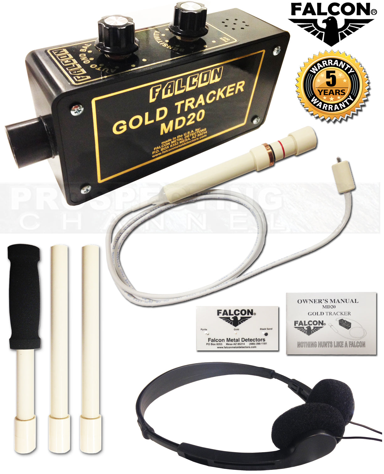 Detector de metales Falcon MD20 Sonda impermeable + Mango + Auriculares Garantía de 5 años