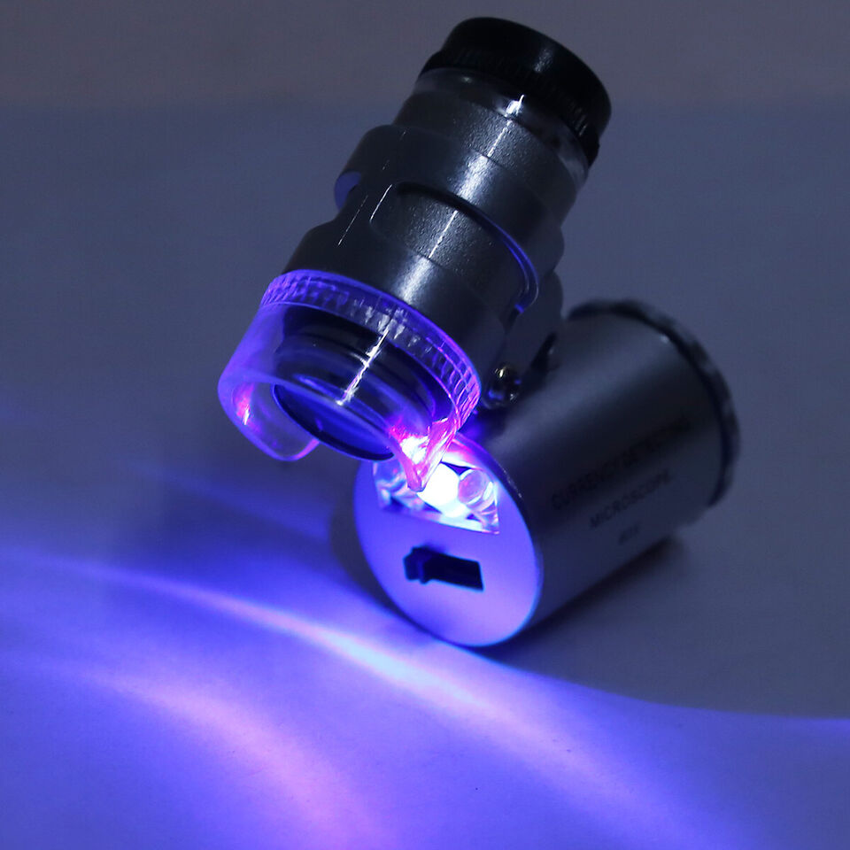 60x Pocket Microscope Loupe LED and UV