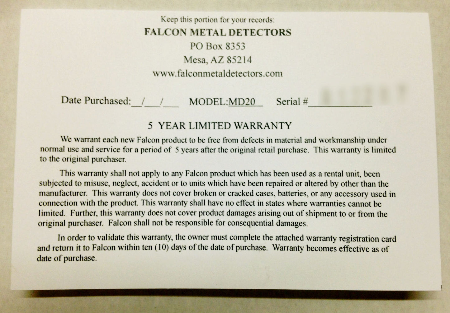 Falcon MD20 Metal Detector