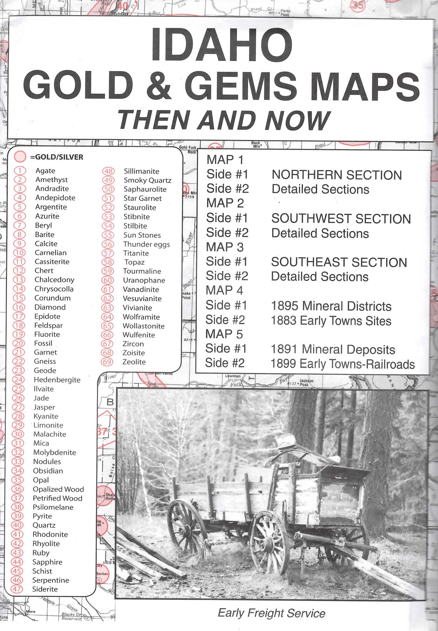 Cartes de l'or et des pierres précieuses de l'Idaho d'hier et d'aujourd'hui