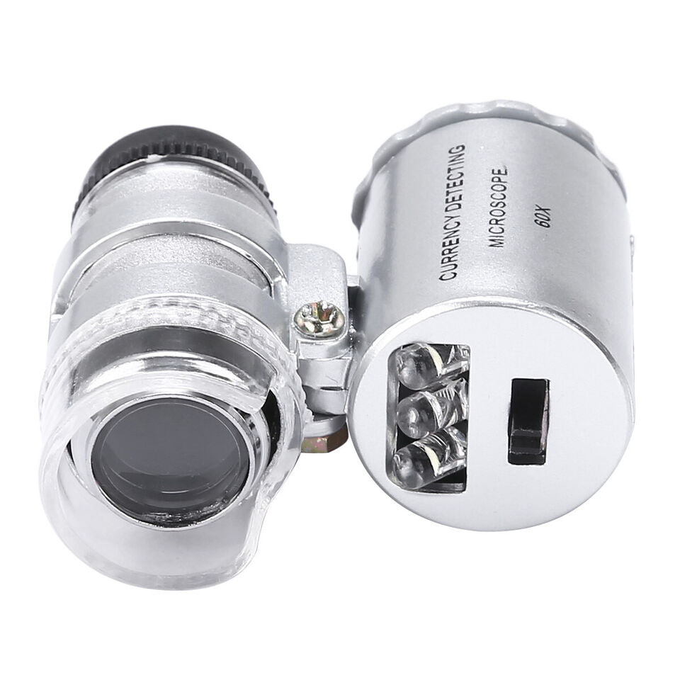60x Pocket Microscope Loupe LED and UV