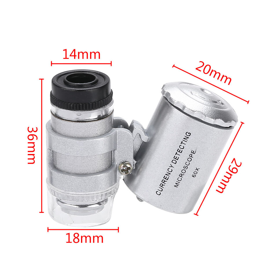 60x Pocket Microscope Loupe LED and UV