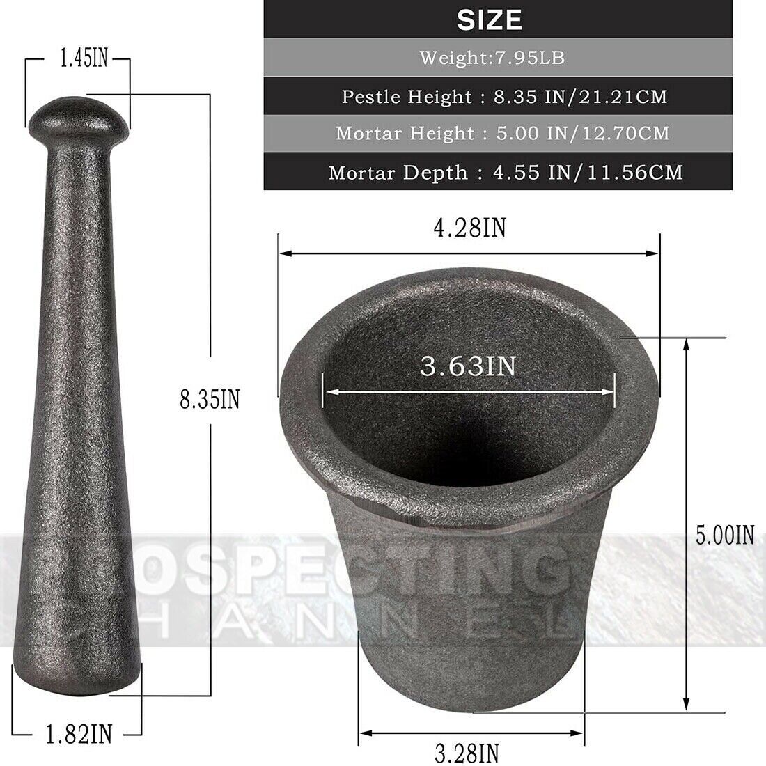 Mortier et pilon broyeur de roches grand en fer 