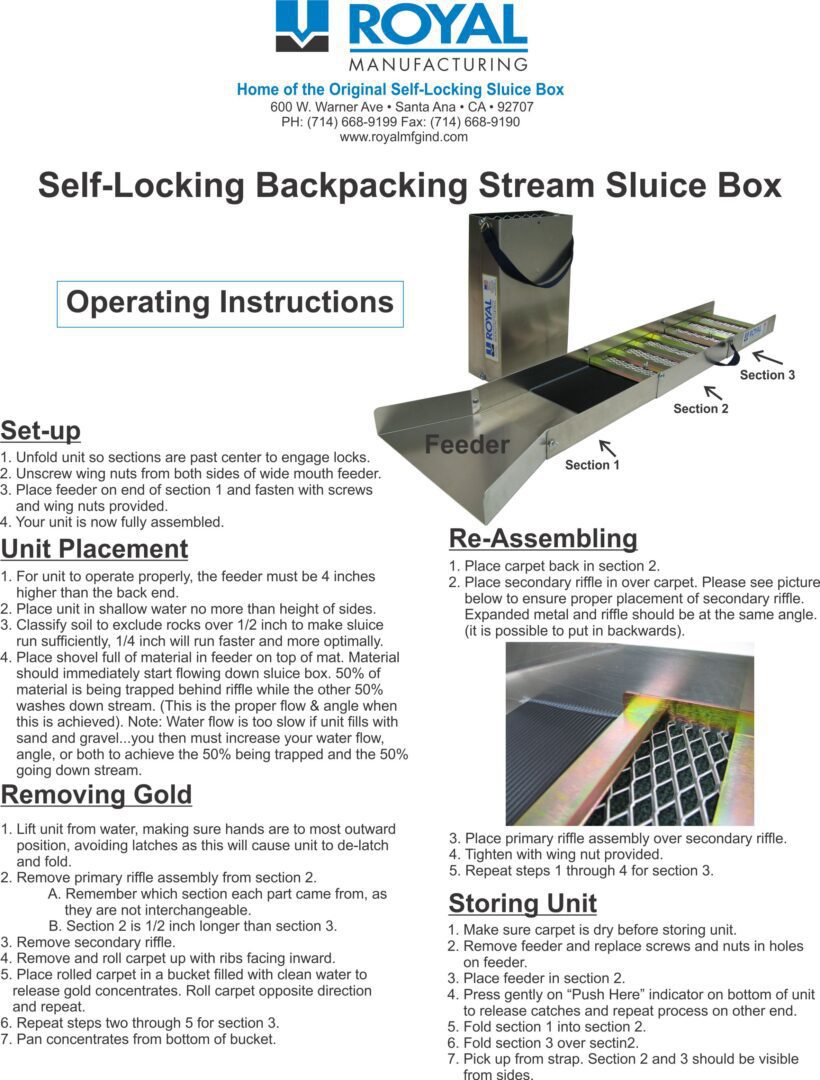 Royal Manufacturing 50" Folding Self Locking Sluice