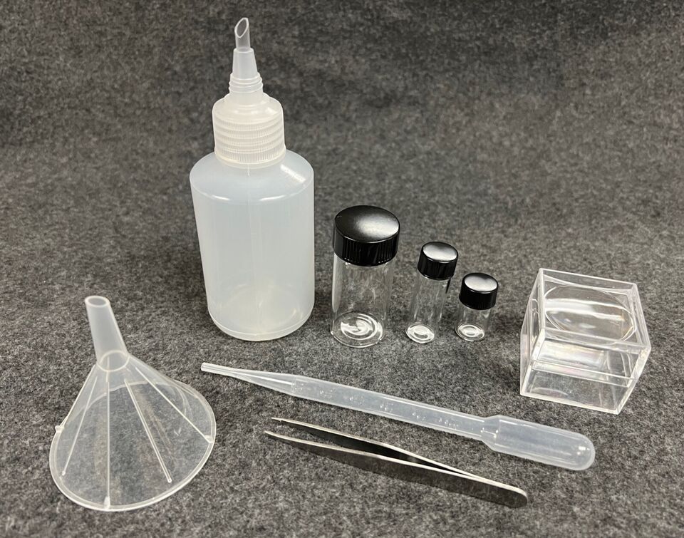 Kit de nettoyage de récupération d'or fin, flacons, pincettes, bouteille d'extincteur, loupe d'entonnoir +